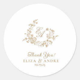 Elegante Floral Gold Monogram Wedding Sticker