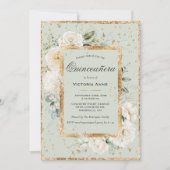 Elegante Floral Gold Sage Moderne Quinceñera Einladung (Vorderseite)