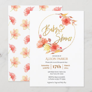 Elegante Floral Gold Script Watercolor Baby Shower Einladung