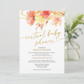 Elegante Floral Gold Script Watercolor Virtual Einladung (Stehend Vorderseite)