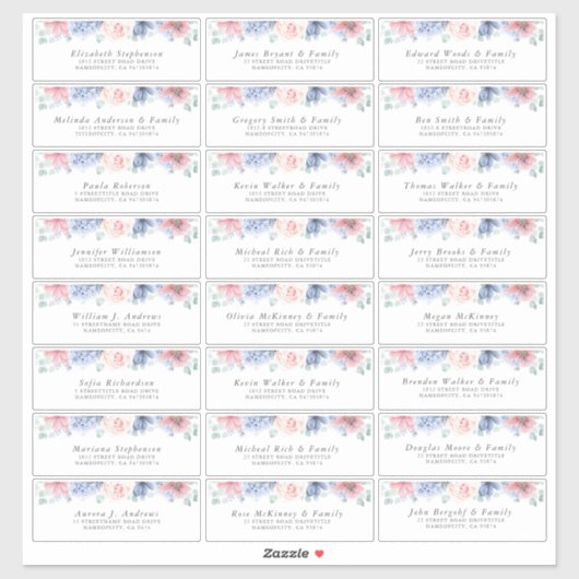 Elegante Floral Individuelle Gästetiketten Aufkleber (Blatt)
