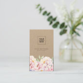 Elegante floral Kraft Business Card mit QR-Code Visitenkarte (Stehend Vorderseite)