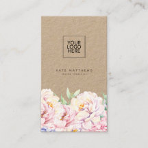 Elegante floral Kraft Business Card mit QR-Code