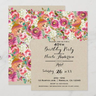 Elegante Floral & Kraft Shabby Chic Geburtstagspar Einladung