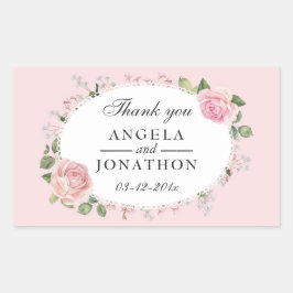 Elegante Floral Lace Pale Pink Wedding Vielen Dank Rechteckiger Aufkleber