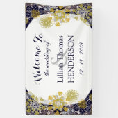 Elegante Floral Lace Silver Gold Wedding Party Banner (Vertikal)