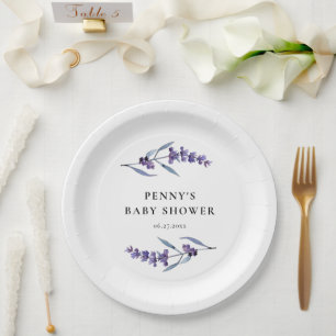 Elegante Floral Lavender Baby Dusche Pappteller