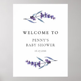 Elegante Floral Lavender Baby Dusche Willkommen Poster