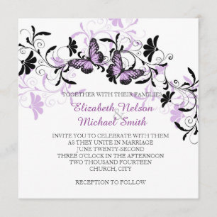 Elegante Floral Lavender Butterfly Wedding Einladu Einladung