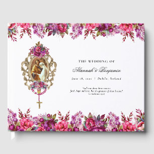 Elegante floral Magenta Spring Katholische Hochzei Gästebuch