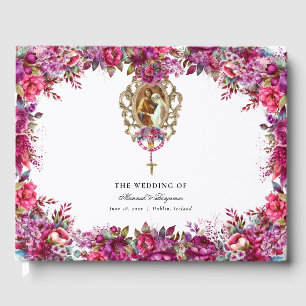 Elegante floral Magenta Spring Katholische Hochzei Gästebuch