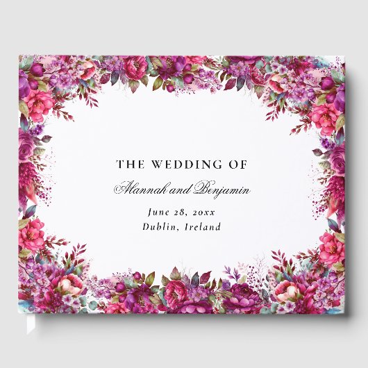 Elegante Floral Magenta Spring Wedding Gästebuch (Vorderseite)