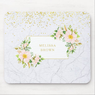 Elegante Floral Marmor Chic Trendige Pastell-Mausp Mousepad