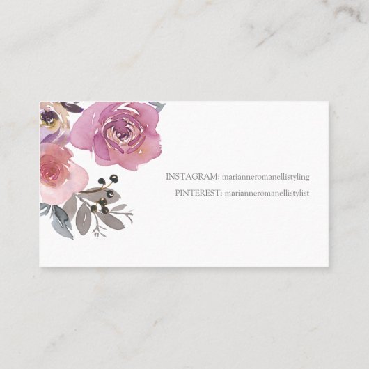 Elegante Floral Mauve Pink Wasserfarbe Visitenkarte (Rückseite)