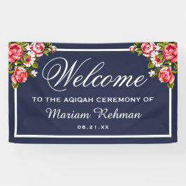 Elegante Floral Midnight Blue Baby Girl Aqiqah Banner