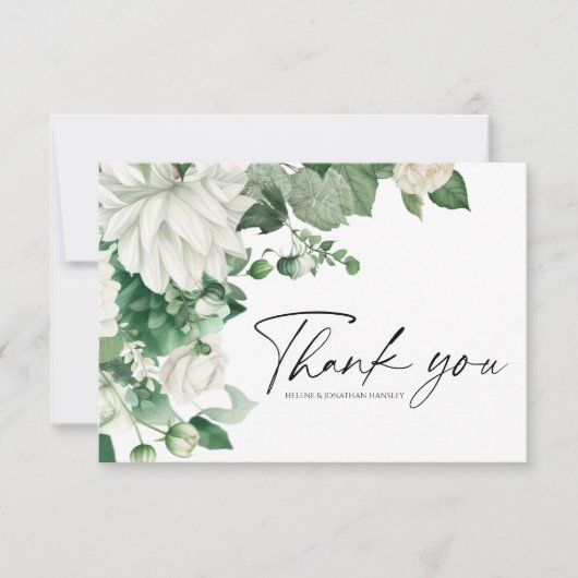 Elegante floral Modern Boho Emerald Green Wedding Dankeskarte (Vorderseite)