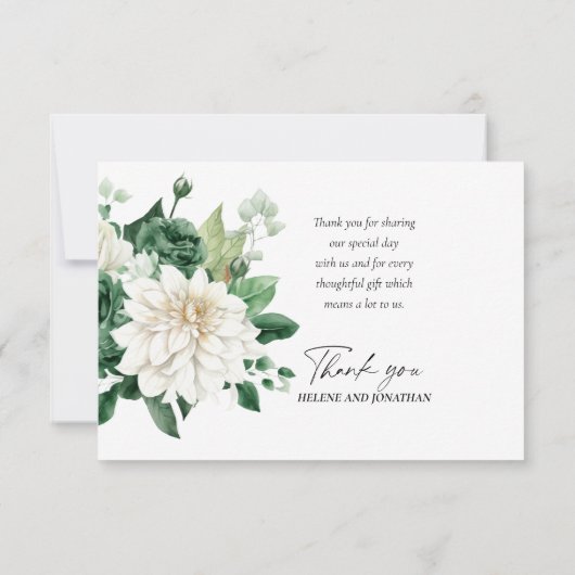 Elegante floral Modern Boho Emerald Green Wedding Dankeskarte (Rückseite)