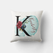 Elegante Floral Monogram K Personalisierter Name Kissen (Rückseite)