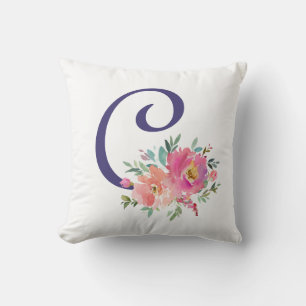 Elegante Floral Monogram Pink Aquarellfarben Rose Kissen