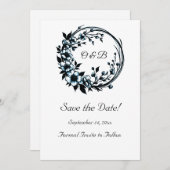 Elegante Floral Monogram Save the Date Karte (Vorne/Hinten)