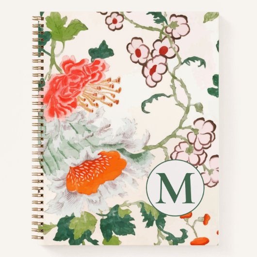 Elegante Floral Monogram Spiral Notizblock (Vorderseite)