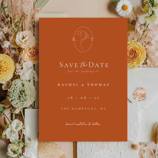 Elegante Floral Monogram Terracotta Wedding Save The Date