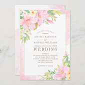 Elegante Floral Monogram Wasserfarbe Rosa Hochzeit Einladung (Vorne/Hinten)