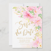 Elegante Floral Monogram Wasserfarbe Rosa Hochzeit Save The Date (Vorderseite)