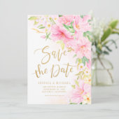 Elegante Floral Monogram Wasserfarbe Rosa Hochzeit Save The Date (Stehend Vorderseite)