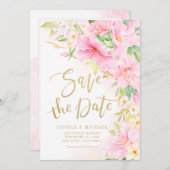 Elegante Floral Monogram Wasserfarbe Rosa Hochzeit Save The Date (Vorne/Hinten)