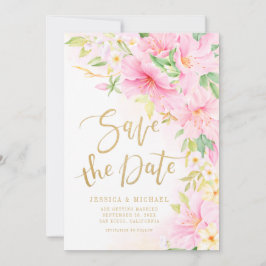 Elegante Floral Monogram Wasserfarbe Rosa Hochzeit Save The Date