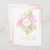Elegante Floral Monogram Wasserfarbe Save the Date Einladungspostkarte (Vorne/Hinten)