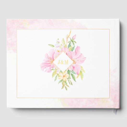 Elegante Floral Monogram Watercolor Hochzeit Gästebuch (Rückseite)