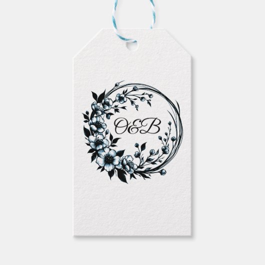Elegante Floral Monogram Wedding Gift Tag Geschenkanhänger (Vorderseite)