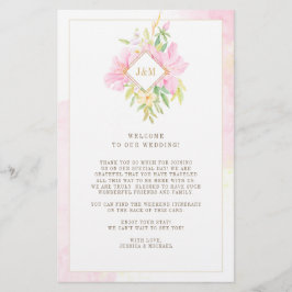 Elegante Floral Monogram Wedding Welcome Itinerary