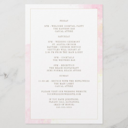 Elegante Floral Monogram Wedding Welcome Itinerary (Rückseite)
