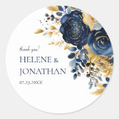 Elegante Floral Navy Blue Gold Terracotta Hochzeit Runder Aufkleber (Vorderseite)