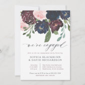 Elegante Floral Navy und Pflaume | Engagement Einladung (Vorderseite)