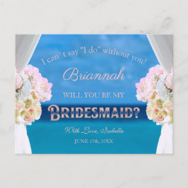 Elegante Floral Ocean Beach Rosegold Bridesmaid Einladungspostkarte