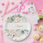 Elegante Floral Personal Pink Roses Pappteller (Party)