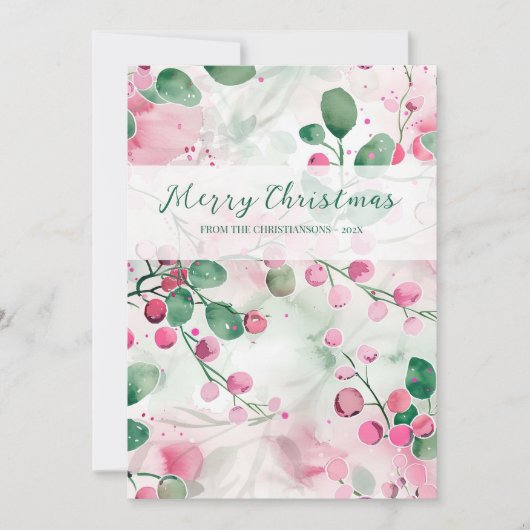 Elegante Floral Pink Berries Weihnachten (Vorderseite)