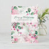 Elegante Floral Pink Berries Weihnachten (Stehend Vorderseite)