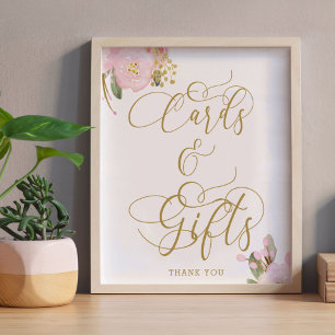 Elegante Floral Pink Gold Karten und Geschenke Sch Poster