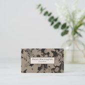 Elegante floral QR Business Card Schwarz Beige Visitenkarte (Stehend Vorderseite)
