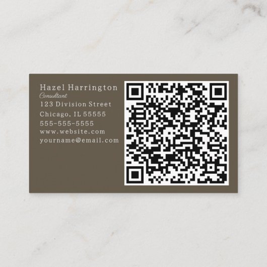 Elegante floral QR Business Card Schwarz Beige Visitenkarte (Rückseite)