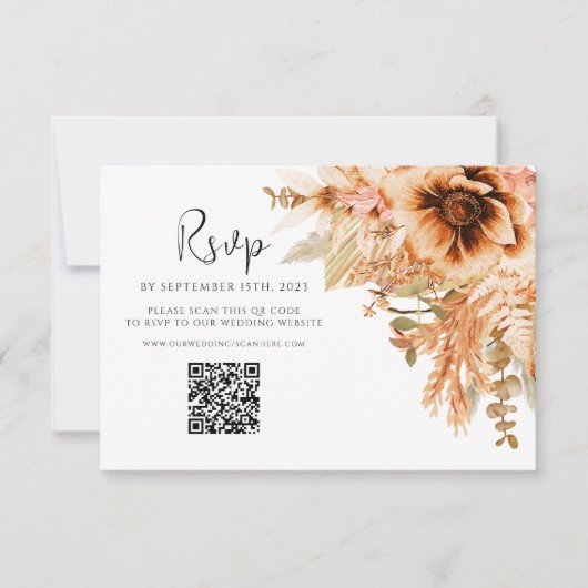 Elegante Floral QR Code Terracotta Hochzeit im Her RSVP Karte (Vorderseite)