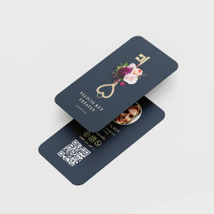 Elegante Floral Real Anwesen Agent Realtor Dark Bl Visitenkarte