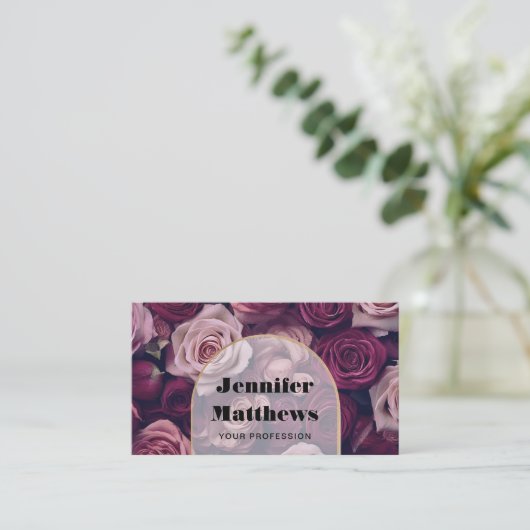 Elegante floral Rose QR Code Business Card Visitenkarte (Stehend Vorderseite)