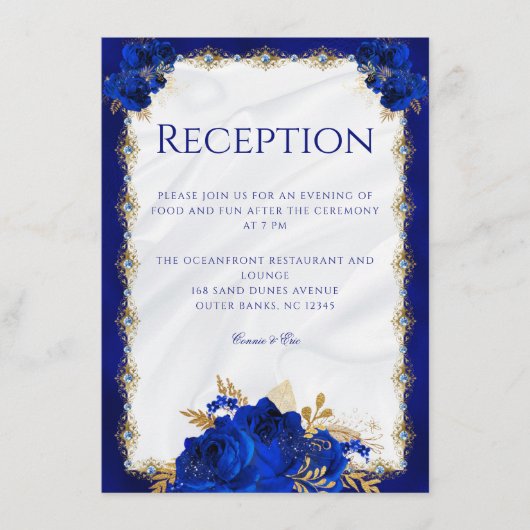Elegante Floral Royal Blue Wedding Reception Begleitkarte (Vorderseite)