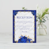 Elegante Floral Royal Blue Wedding Reception Begleitkarte (Stehend Vorderseite)